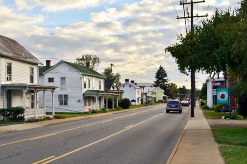 The Town of Bridgewater's Main Street, seen during the day.