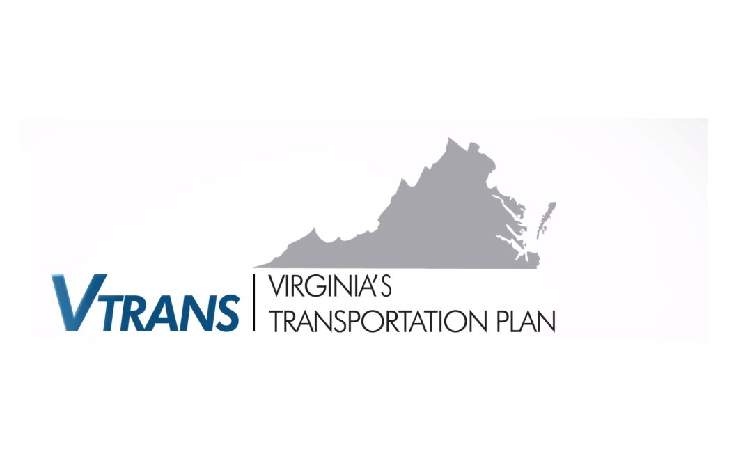 The VTrans logo, featuring a grayscale image of the Virginia State map.